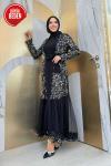 Pullu Payet Abaya Takım  Gri