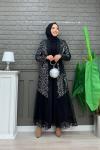 Pullu Payet Abaya Takım  Gri