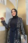Pullu Payet Abaya Takım  Gri