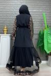 Pullu Payet Abaya Takım  Gold