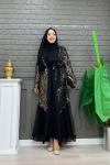 Pullu Payet Abaya Takım  Gold
