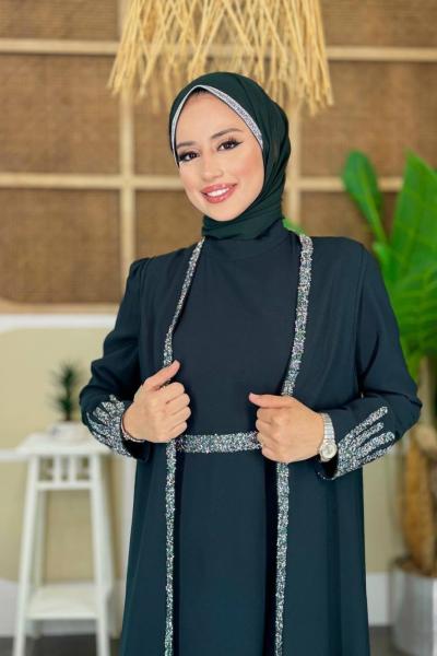 Şeritli Şifon Şal Zümrüt