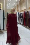 Yeni Şifon Piliseli Elbise Bordo