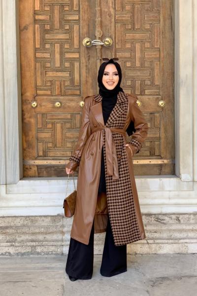 Taba deri ekose ceket Siyah Taba