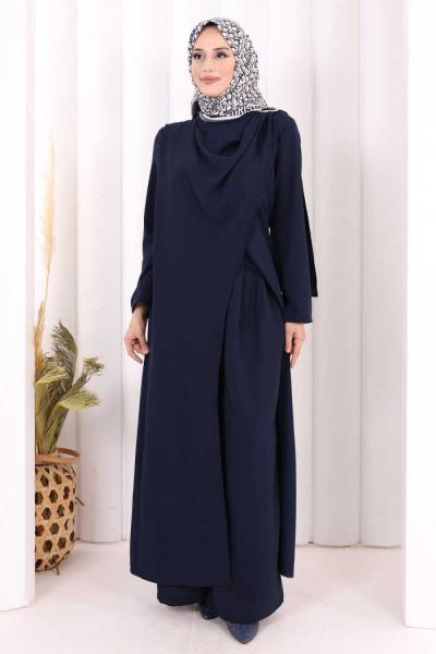 toka detaylı tunik pantolon takım Lacivert