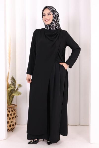 toka detaylı tunik pantolon takım Siyah