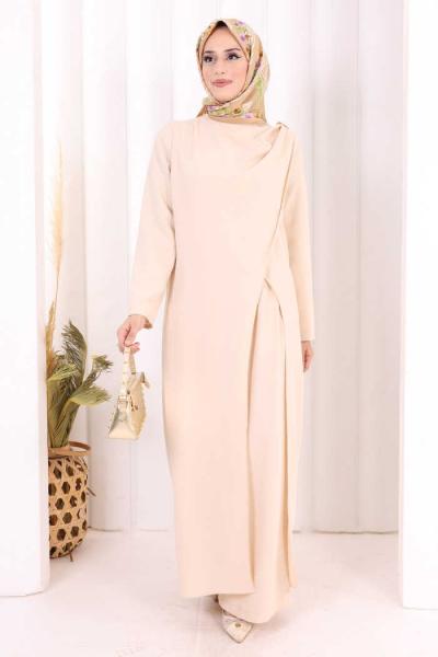 toka detaylı tunik pantolon takım Krem