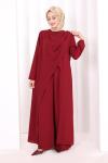 toka detaylı tunik pantolon takım Bordo