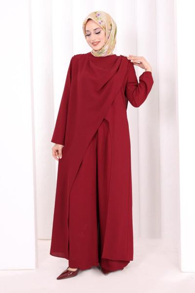 toka detaylı tunik pantolon takım Bordo