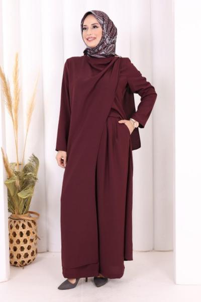 toka detaylı tunik pantolon takım Mürdüm