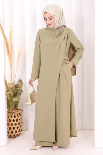 toka detaylı tunik pantolon takım Haki