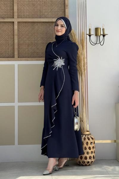 Yıldız Krep Elbise  Lacivert